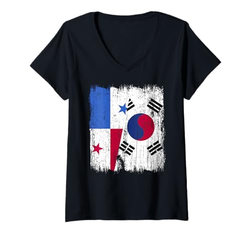 Damen Panama Südkorea Halbflagge Panamaisch Südkoreanisch T-Shirt mit V-Ausschnitt Damen Panama Südkorea Halbflagge Panamaisch Südkoreanisch T-Shirt mit V-Ausschnitt von South Korea Flag Designs Proud South Korean Roots