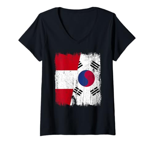 Damen Peru, Südkorea, halbe Flagge, peruanisches südkoreanisches Erbe T-Shirt mit V-Ausschnitt Damen Peru, Südkorea, halbe Flagge, peruanisches südkoreanisches Erbe T-Shirt mit V-Ausschnitt von South Korea Flag Designs Proud South Korean Roots