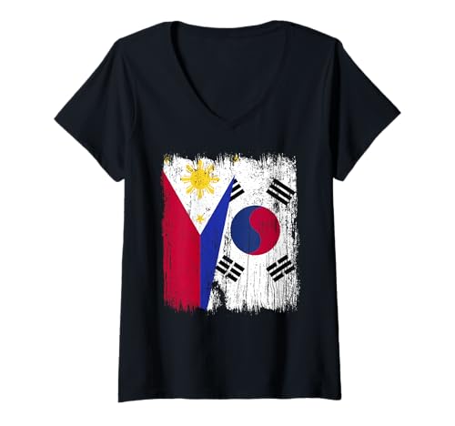 Damen Philippinen Südkorea Halbe Flagge Philippinisch Südkoreanisch T-Shirt mit V-Ausschnitt Damen Philippinen Südkorea Halbe Flagge Philippinisch Südkoreanisch T-Shirt mit V-Ausschnitt von South Korea Flag Designs Proud South Korean Roots