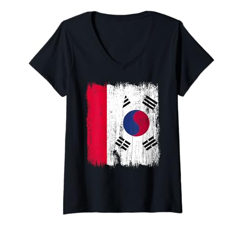 Damen Polen Südkorea Halbflagge Polnisch Südkoreanisch T-Shirt mit V-Ausschnitt Damen Polen Südkorea Halbflagge Polnisch Südkoreanisch T-Shirt mit V-Ausschnitt von South Korea Flag Designs Proud South Korean Roots