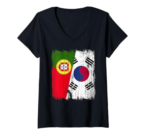 Damen Portugal Südkorea Halbflagge Portugiesisch Südkoreanisch T-Shirt mit V-Ausschnitt Damen Portugal Südkorea Halbflagge Portugiesisch Südkoreanisch T-Shirt mit V-Ausschnitt von South Korea Flag Designs Proud South Korean Roots