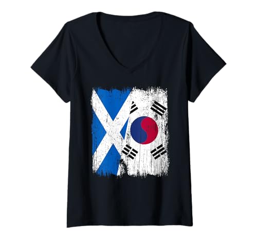 Damen Schottland Südkorea Halbflagge Schottisch Südkoreanisch T-Shirt mit V-Ausschnitt Damen Schottland Südkorea Halbflagge Schottisch Südkoreanisch T-Shirt mit V-Ausschnitt von South Korea Flag Designs Proud South Korean Roots