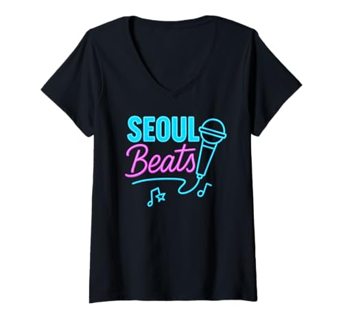 Damen Seoul Beats K-Pop K-Hip Hop Koreanischer Musikfan T-Shirt mit V-Ausschnitt Damen Seoul Beats K-Pop K-Hip Hop Koreanischer Musikfan T-Shirt mit V-Ausschnitt von South Korea Flag Designs Proud South Korean Roots