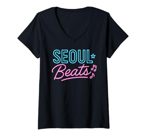 Damen Seoul Beats K-Pop Music Lover Bekleidung T-Shirt mit V-Ausschnitt Damen Seoul Beats K-Pop Music Lover Bekleidung T-Shirt mit V-Ausschnitt von South Korea Flag Designs Proud South Korean Roots