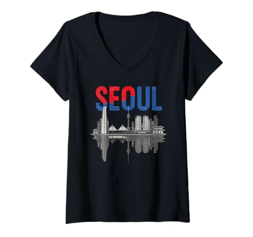Damen Seoul Skyline Südkorea Stadtbild Reise Souvenir T-Shirt mit V-Ausschnitt Damen Seoul Skyline Südkorea Stadtbild Reise Souvenir T-Shirt mit V-Ausschnitt von South Korea Flag Designs Proud South Korean Roots