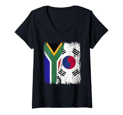 Damen Südafrika Südkorea Halbflagge Südafrika Koreanisch T-Shirt mit V-Ausschnitt Damen Südafrika Südkorea Halbflagge Südafrika Koreanisch T-Shirt mit V-Ausschnitt von South Korea Flag Designs Proud South Korean Roots