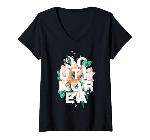 Damen Südkorea Floral Design Korea Flower Bekleidung T-Shirt mit V-Ausschnitt Damen Südkorea Floral Design Korea Flower Bekleidung T-Shirt mit V-Ausschnitt von South Korea Flag Designs Proud South Korean Roots
