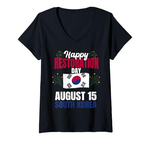 Damen Südkorea Restaurierungstag Gwangbokjeol Celebration Wear T-Shirt mit V-Ausschnitt Damen Südkorea Restaurierungstag Gwangbokjeol Celebration Wear T-Shirt mit V-Ausschnitt von South Korea Flag Designs Proud South Korean Roots