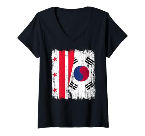 Damen Washington D.C. Südkorea Halbflagge T-Shirt mit V-Ausschnitt Damen Washington D.C. Südkorea Halbflagge T-Shirt mit V-Ausschnitt von South Korea Flag Designs Proud South Korean Roots