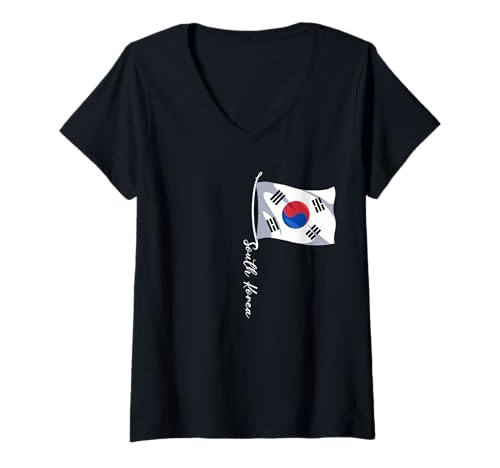 Damen South Korea Flaggen T-Shirt mit V-Ausschnitt von South Korea Geschenk