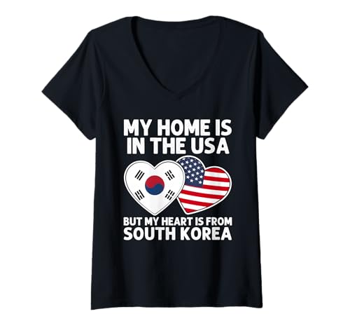 Damen My Home USA My Heart Südkorea Korea Amerikanische Stolz Flagge T-Shirt mit V-Ausschnitt Damen My Home USA My Heart Südkorea Korea Amerikanische Stolz Flagge T-Shirt mit V-Ausschnitt von South Korea Pride Flag Apparel