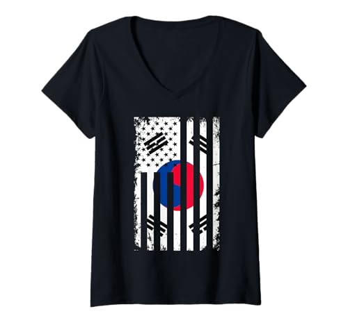 Damen Südkorea Flagge Vintage Grunge Koreanische Kultur Souvenir T-Shirt mit V-Ausschnitt Damen Südkorea Flagge Vintage Grunge Koreanische Kultur Souvenir T-Shirt mit V-Ausschnitt von South Korean Souvenir Gifts Men Women Kids