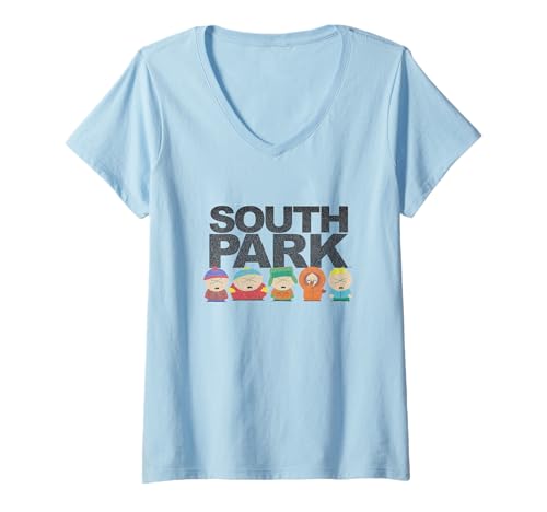 Damen South Park Distressed Friend Group Line Up T-Shirt mit V-Ausschnitt Damen South Park Distressed Friend Group Line Up T-Shirt mit V-Ausschnitt von South Park