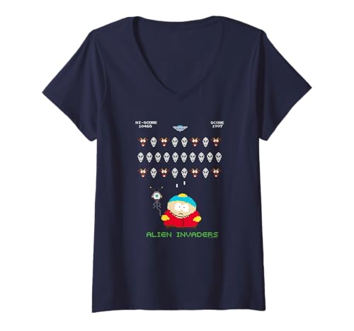 Damen South Park Eric Pixel Alien Invaders Game Over Retro-Kunstwerk T-Shirt mit V-Ausschnitt von South Park
