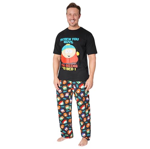 South Park Pyjama Herren Schlafanzug Set mit Shirt und Langer Hose Lustiger Bequemer Loungewear Set Geschenk für Männer (M, Schwarz/Multi) von South Park
