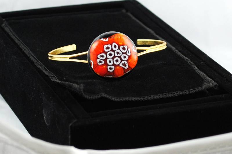 Für Künstler Armband Verschmolzen Ausgesetzt Glas Orange Millifiore Ooak von SouthBeachGlassArt