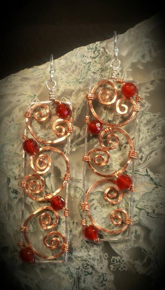 Handgemachte Karneol Kupfer Ohrringe Sterling Silber Ohrhänger von SouthRimDesigns