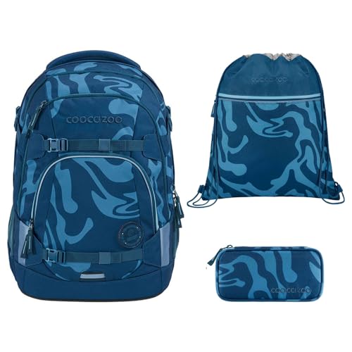 coocazoo MATE Schulranzen-Set 3tlg für Mädchen und Jungen ab der 4. Klasse mit Rucksack. Schlamperetui und Sportbeutel (Breaking Waves) von Southbag