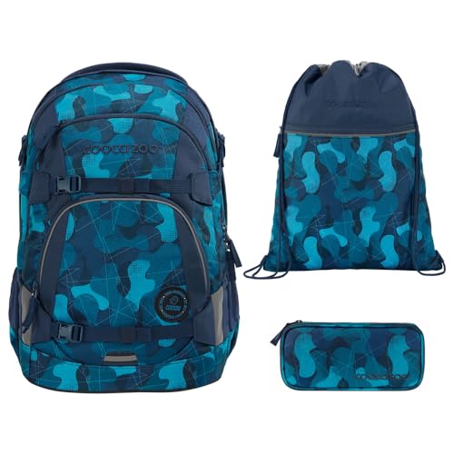 coocazoo MATE Schulranzen-Set 3tlg für Mädchen und Jungen ab der 4. Klasse mit Rucksack. Schlamperetui und Sportbeutel (Cloudy Camou) von Southbag