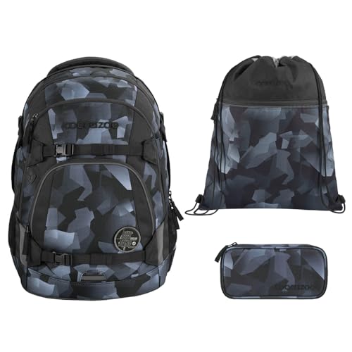 coocazoo MATE Schulranzen-Set 3tlg für Mädchen und Jungen ab der 4. Klasse mit Rucksack. Schlamperetui und Sportbeutel (Grey Rocks) von Southbag