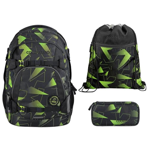 coocazoo MATE Schulranzen-Set 3tlg für Mädchen und Jungen ab der 4. Klasse mit Rucksack. Schlamperetui und Sportbeutel (Lime Flash) von Southbag