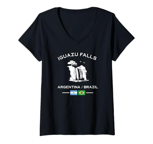 Damen Iguazu Falls Argentinien Brasilien Flagge Wasserfall Iguazú Falls T-Shirt mit V-Ausschnitt von Southern America Travel & Nature Adventure