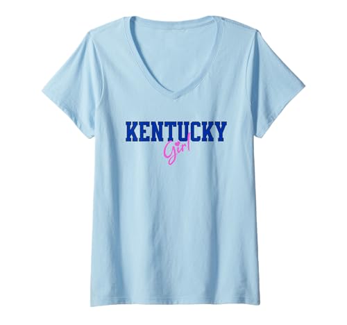 Damen Cute and Fun Kentucky Girl. Bold Varsity Blue, Game Day T-Shirt mit V-Ausschnitt Damen Cute and Fun Kentucky Girl. Bold Varsity Blue, Game Day T-Shirt mit V-Ausschnitt von Southern Blue Kentucky Apparel