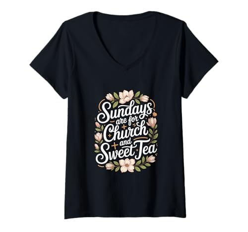 Damen Glaube an „Sonntage für die Kirche“ des Kulturerbes von Mississippi T-Shirt mit V-Ausschnitt Damen Glaube an „Sonntage für die Kirche“ des Kulturerbes von Mississippi T-Shirt mit V-Ausschnitt von Southern Charm Designs, Faithful Style