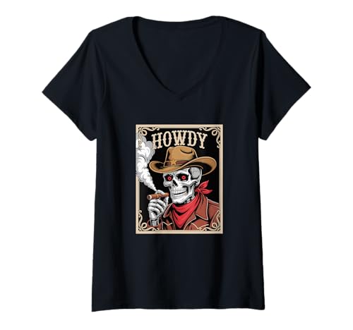 Damen Rodeo im Vintage-Stil, für Liebhaber von Western Country Texas, Braun T-Shirt mit V-Ausschnitt von Southern Cowgirl & Cowboy Howdy Retro Tee