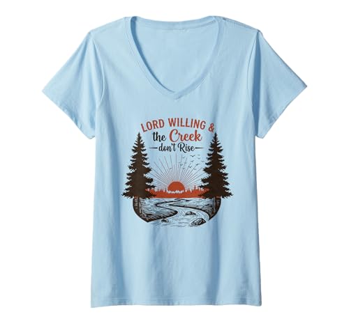 Damen Lord Willing und der Creek Don't Rise Vintage Country Faith T-Shirt mit V-Ausschnitt Damen Lord Willing und der Creek Don't Rise Vintage Country Faith T-Shirt mit V-Ausschnitt von Southern Folk Country Faith Nature Tee Co.