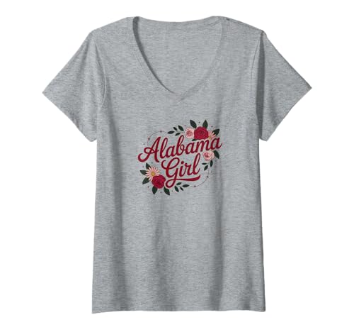 Damen Alabama Girl Pretty Floral Cute T-Shirt mit V-Ausschnitt von Southern Girls Floral Apparel