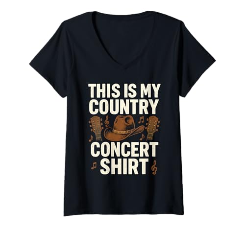 Damen This is My Country Konzerthemd Westernmusikhut Gitarren T-Shirt mit V-Ausschnitt von Southern Jam Apparel