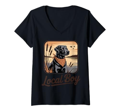 Damen Local Boy Labrador Jagd Hund Ente Jagd T-Shirt mit V-Ausschnitt von Southern Labrador Local Boy Duck Hunting Dog