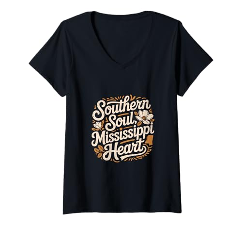 Damen Mississippi Heritage Southern Soul Kulturwurzeln T-Shirt mit V-Ausschnitt Damen Mississippi Heritage Southern Soul Kulturwurzeln T-Shirt mit V-Ausschnitt von Southern Pride Apparel, Mississippi Culture