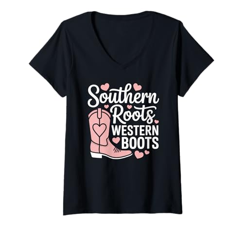 Damen Cowgirl-Stiefel und Rodeo Life Horse Lover Western Vibes T-Shirt mit V-Ausschnitt von Southern Rodeo Vibes Cowgirl Boots & Country Music
