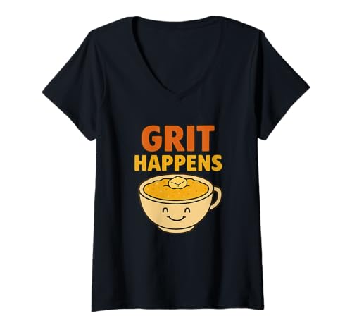 Damen Grit Happens Lustiges Southern Food Wortspiel - Frühstückskörner T-Shirt mit V-Ausschnitt Damen Grit Happens Lustiges Southern Food Wortspiel - Frühstückskörner T-Shirt mit V-Ausschnitt von Southern Stuff