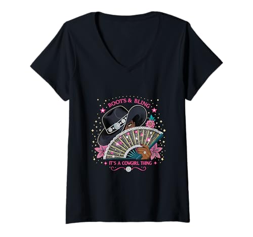 Damen Cowgirls Boots & Bling It's A Cowgirl Thing Western-Kunst T-Shirt mit V-Ausschnitt von Southern Western Bloom Co.