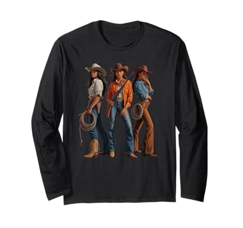 Black Cowgirl Trio, Westernmode, gewagte Rodeo-Kunst, Damen und Herren Langarmshirt von Southern Women Power Country Culture Sister Style
