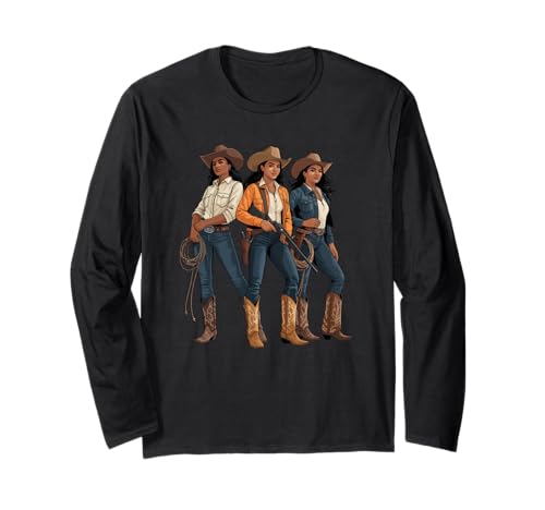 Black Cowgirl Trio, Westernmode, gewagte Rodeo-Kunst, Damen und Herren Langarmshirt von Southern Women Power Country Culture Sister Style