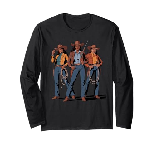 Black Cowgirl Trio, Westernmode, gewagte Rodeo-Kunst, Damen und Herren Langarmshirt von Southern Women Power Country Culture Sister Style