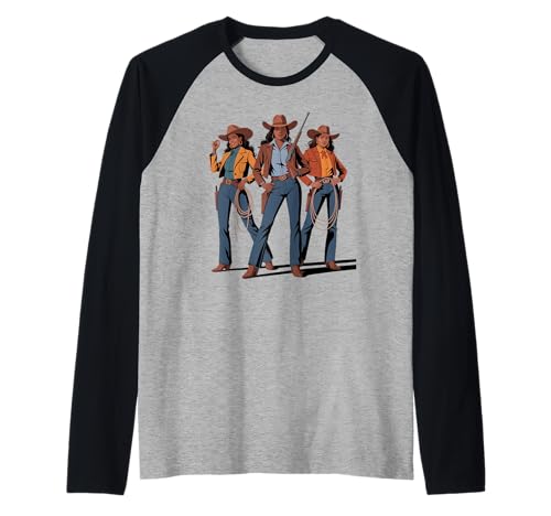 Black Cowgirl Trio, Westernmode, gewagte Rodeo-Kunst, Damen und Herren Raglan von Southern Women Power Country Culture Sister Style