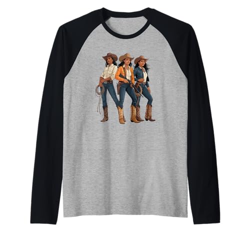 Black Cowgirl Trio, Westernmode, gewagte Rodeo-Kunst, Damen und Herren Raglan von Southern Women Power Country Culture Sister Style