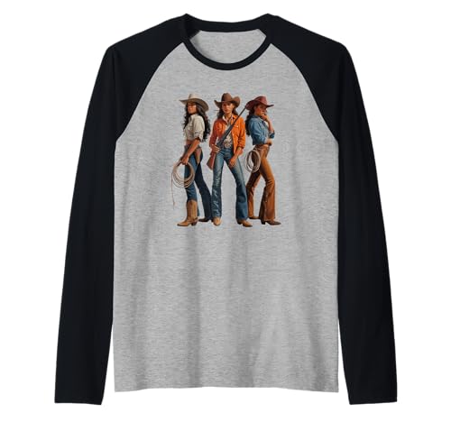 Black Cowgirl Trio, Westernmode, gewagte Rodeo-Kunst, Damen und Herren Raglan von Southern Women Power Country Culture Sister Style
