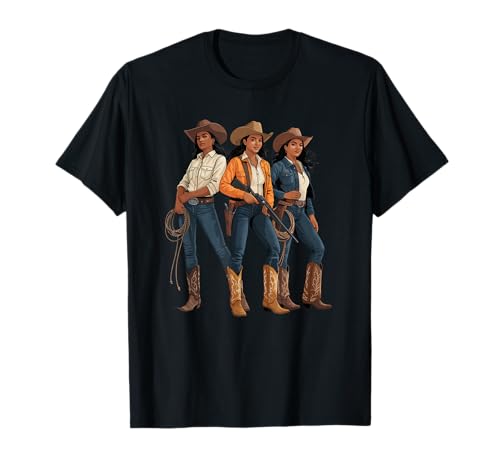 Black Cowgirl Trio, Westernmode, gewagte Rodeo-Kunst, Damen und Herren T-Shirt von Southern Women Power Country Culture Sister Style