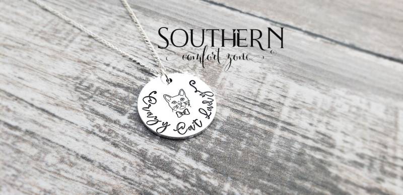 Crazy Cat Lady Necklace-Cat Jewelry-Cat Mom-Kitten-Rescue Pet-Hand Stamped-Et Id Tag-I Love My Cat-Persian Sphinx Tabby von SouthernComfortZone