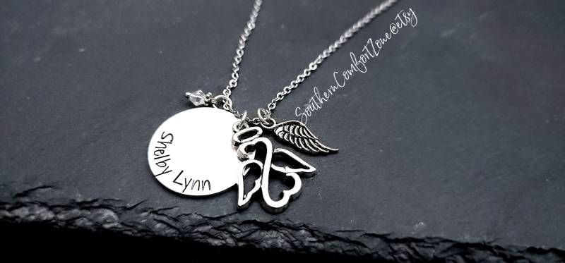 Erinnerung Halskette Schmuck - Verlust Eines Geliebten Menschen Mama Papa Ehemann Kind Oma Personalisierte Hand Gestempelt Beileid Geschenk Engel von SouthernComfortZone