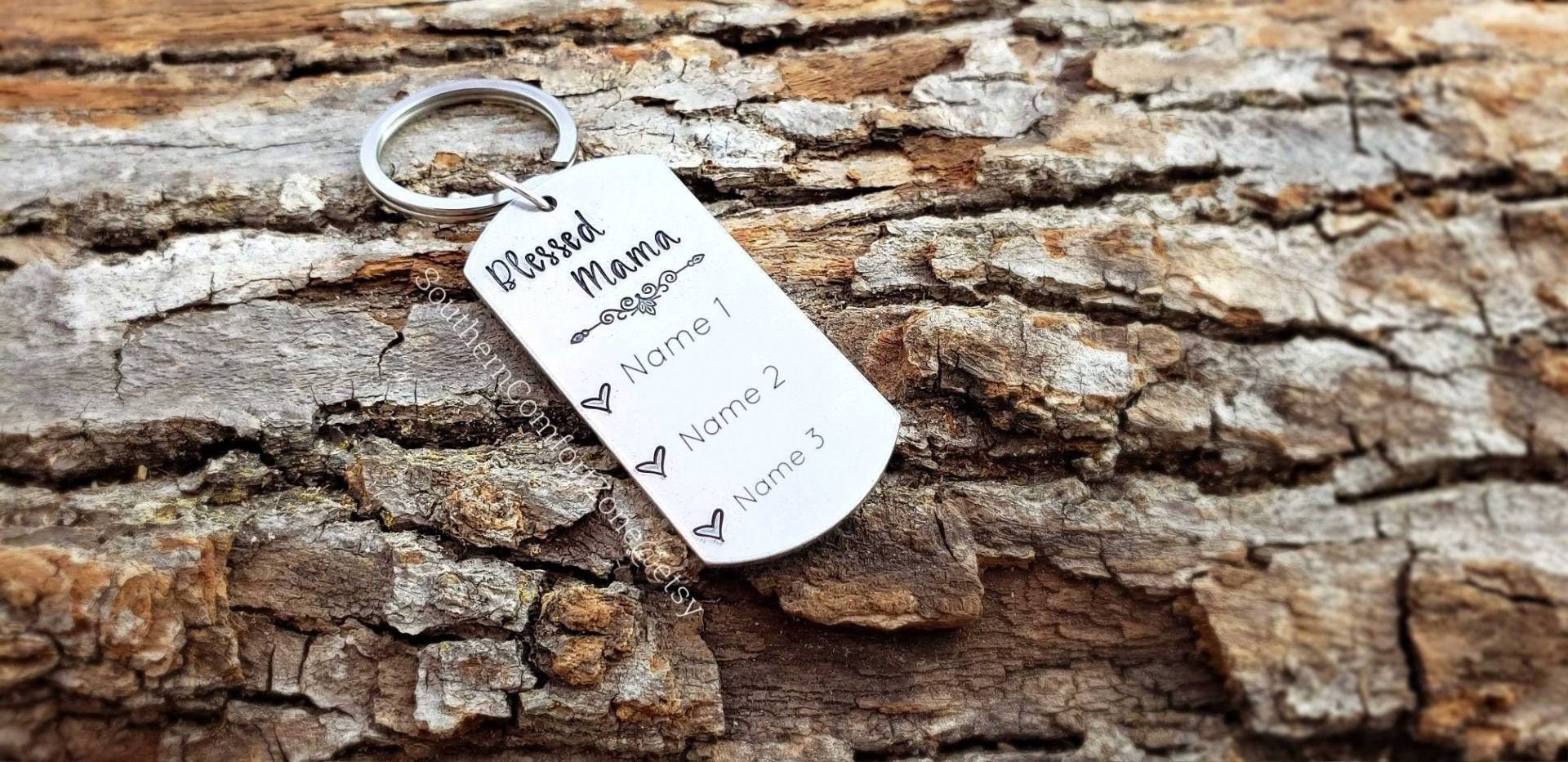 Seligen Mama Schlüsselanhänger - Personalisierte Geschenk Handgestempelt Muttertag Sohn Tochter Kinder Mom Schmuck Ich Liebe Meine von SouthernComfortZone