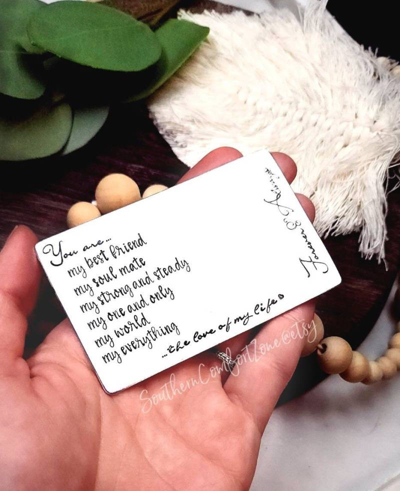 Valentinstag Geschenk Für Ihn - Brieftasche Karteneinsatz Hand Gestempelt Personalisiert Hochzeit Mann Freund Seelenverwandte Jahrestag Metall von SouthernComfortZone