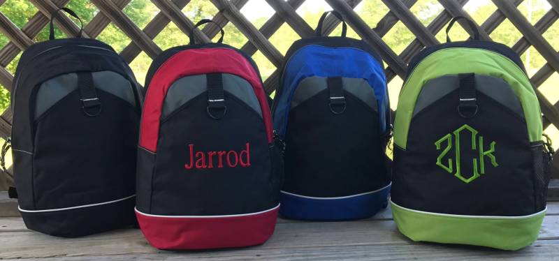 Rucksack Jungen Monogrammiert Schultasche Männlich Männer Teen Jugend Blau Schwarz Silber Grau Rot Grün Lime Groß Robustes Segeltuch von SouthernGraceEmb