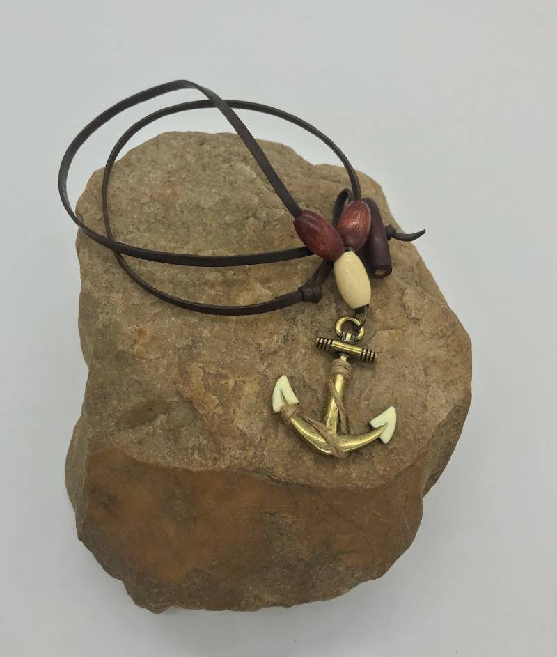 Bronzefarbenes Seil Gebunden Anker Leder Halskette von SouthernOceanDesigns